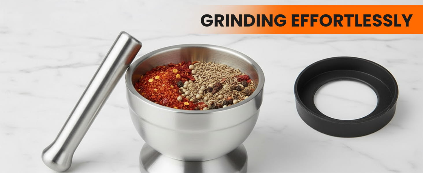 Aihomo 304 Stainless Steel Mortar and Pestle Set with Lid — detail image 1