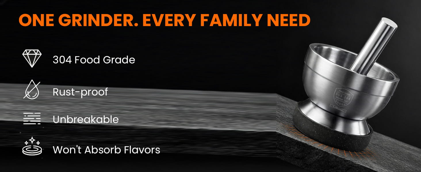Aihomo 304 Stainless Steel Mortar and Pestle Set with Lid — detail image 2