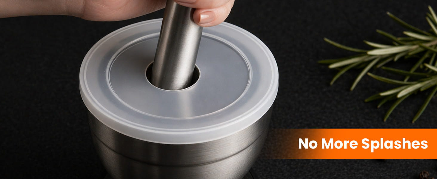 Aihomo 304 Stainless Steel Mortar and Pestle Set with Lid — detail image 3