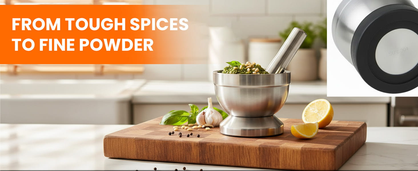 Aihomo 304 Stainless Steel Mortar and Pestle Set with Lid — detail image 4