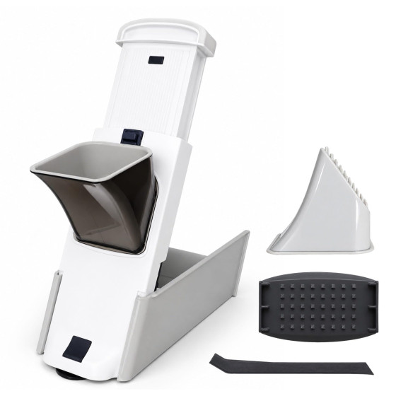 ZELIND 2-in-1 Mandoline Slicer, Upright and Open-Deck Vegetable Cutter, Adjustable Slices and Julienne Strips, White