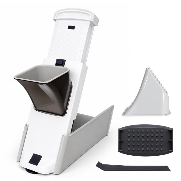 ZELIND 2-in-1 Mandoline Slicer, Upright and Open-Deck Vegetable Cutter, Adjustable Slices and Julienne Strips, White