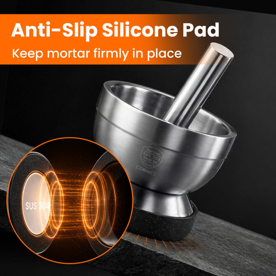 Aihomo 304 Stainless Steel Mortar and Pestle Set with Lid