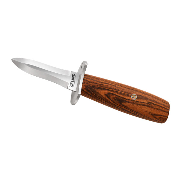 ZELIND Oyster Shucking Knife with Curved Tip, Natural Wood Handle and Hand Guard