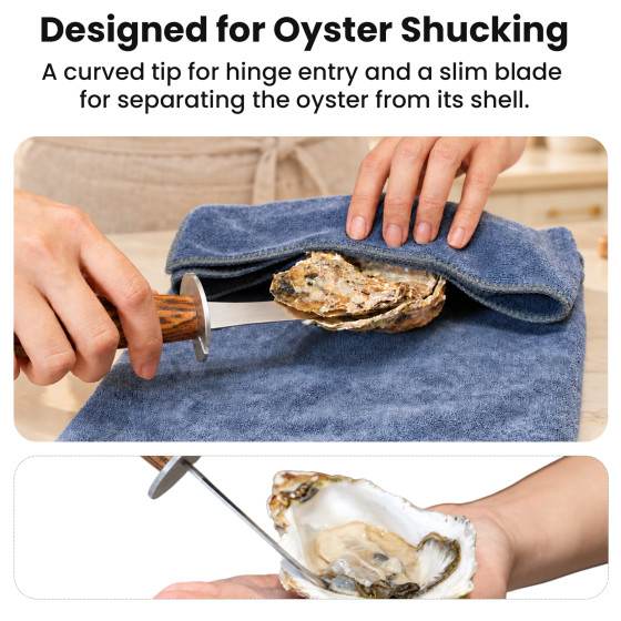 ZELIND Oyster Shucking Knife with Curved Tip, Natural Wood Handle and Hand Guard