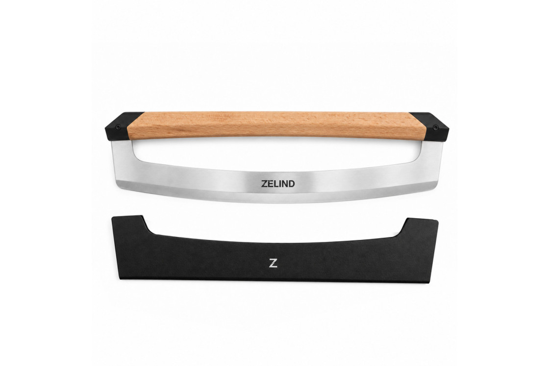 ZELIND 14-Inch Pizza Cutter Rocker Blade with Beechwood Handle and Cover