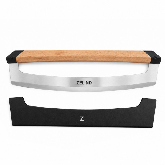 ZELIND 14-Inch Pizza Cutter Rocker Blade with Beechwood Handle and Cover